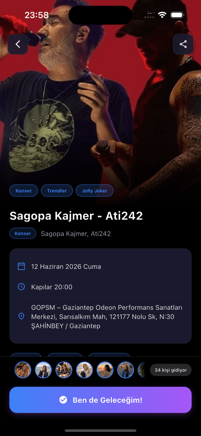 RitimMatch etkinlik detayı ekranı — kimler gidiyor